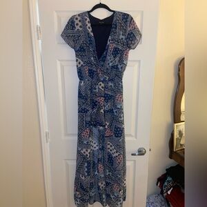 New Look Blue and Pink Geometric Romper Maxi Dress